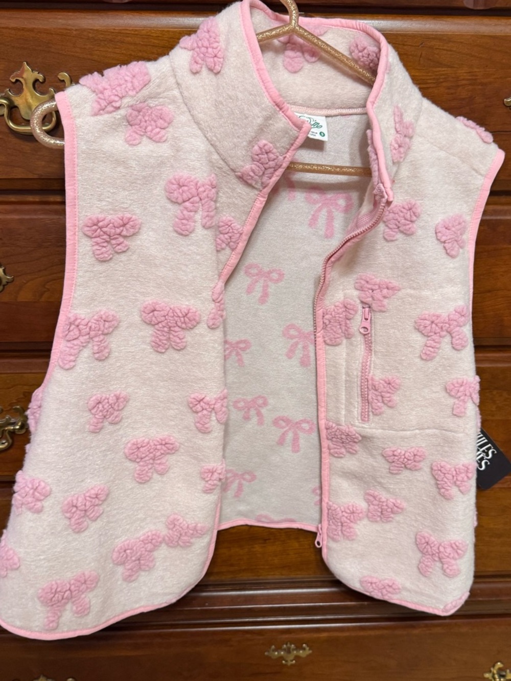 NWT Pink Bow Textured Fleece Vest